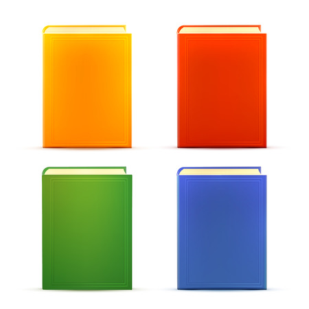 Bright colored realistic books with blank cover isolated on white. Design template. Vector illustration.のイラスト素材