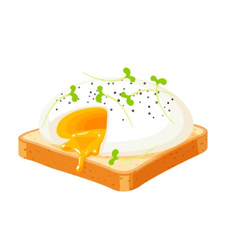 Poached egg on toast with pepper and cress. Vector illustration cartoon flat icon isolated on white.のイラスト素材