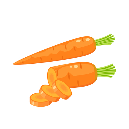 Vegetables. Carrot, whole and sliced. Vector illustration cartoon flat icon isolated on white.のイラスト素材
