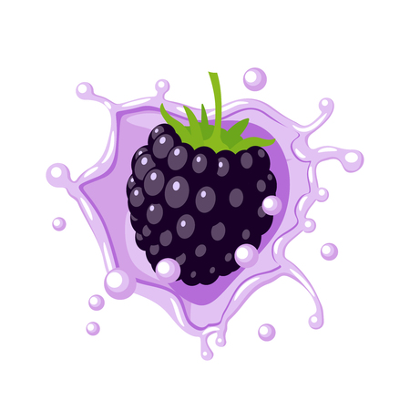 Colorful fruit design.  berry in lilac-colored milk splash burst. Vector illustration cartoon flat icon isolated on white.のイラスト素材