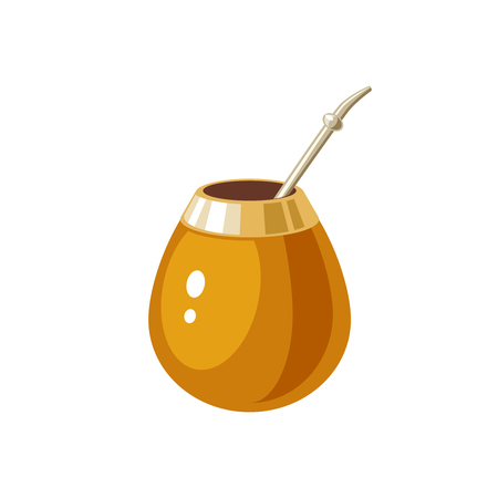 Mate Traditional calabash gourd and bombilla. Vector illustration cartoon flat icon isolated on white.のイラスト素材