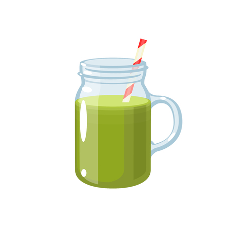Jar of fresh smoothie with straw. Vector illustration cartoon flat icon isolated on white.のイラスト素材