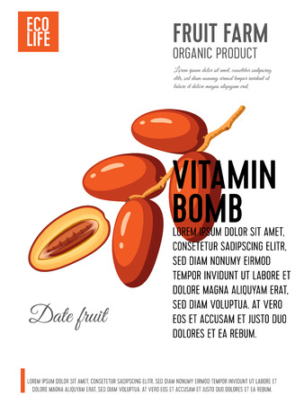 Packaging label. Concept design with inscription. Branch of dates. Vector flat poster template with text.のイラスト素材