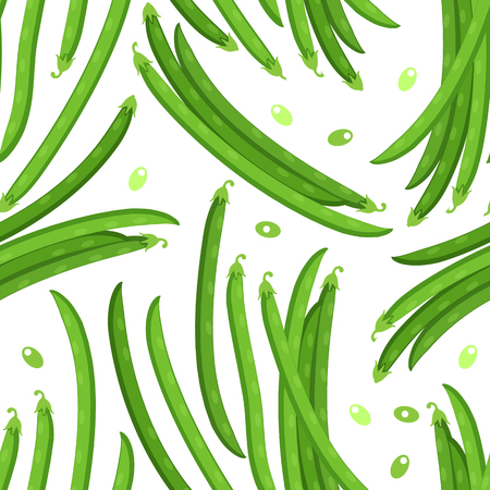 Seamless background. Pods of green bean. Vector illustration cartoon flat icon isolated on white.のイラスト素材