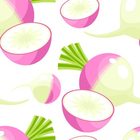 Seamless background. Turnip, whole and half. Vector illustration cartoon flat icon isolated on white.のイラスト素材