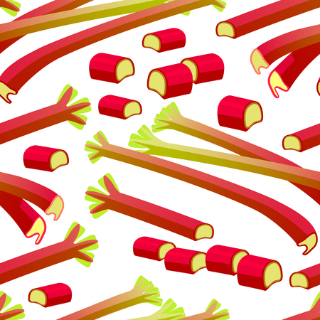 Seamless background. Rhubarb, whole and chopped. Vector illustration cartoon flat icon isolated on white.のイラスト素材