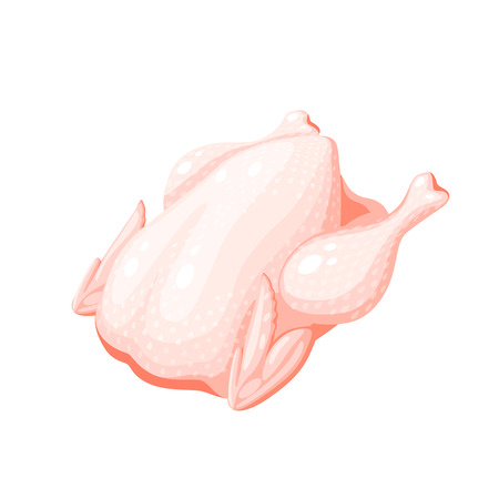 Raw uncooked fresh chicken. Vector illustration cartoon flat icon isolated on white.のイラスト素材