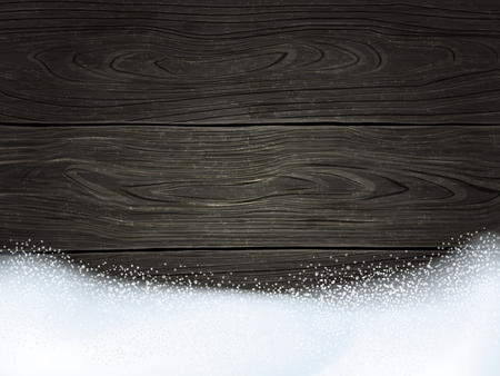 Christmas & New Year winter design: dark wooden background with pile of snow. Vector illustration, eps10.のイラスト素材