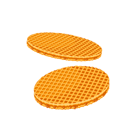 Round waffles filling with caramel. Vector illustration cartoon flat icon isolated on white.のイラスト素材