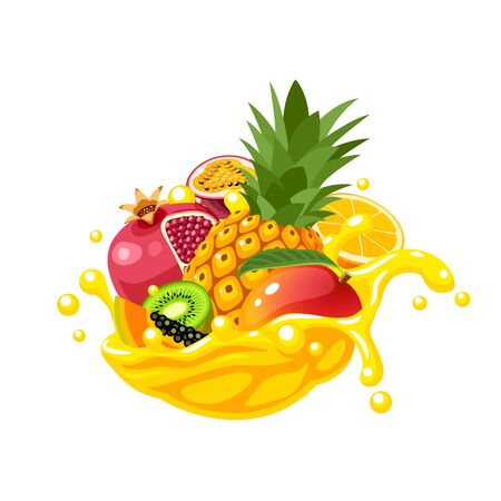 Multi-fruit yellow juice splash burst.のイラスト素材
