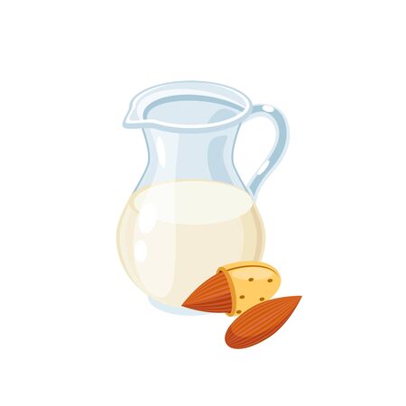 Dairy-free almond milk jar. Vector illustration cartoon flat icon isolated on white.のイラスト素材