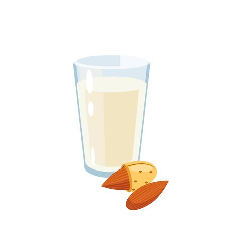 Dairy-free almond milk glass. Vector illustration cartoon flat icon isolated on white.のイラスト素材