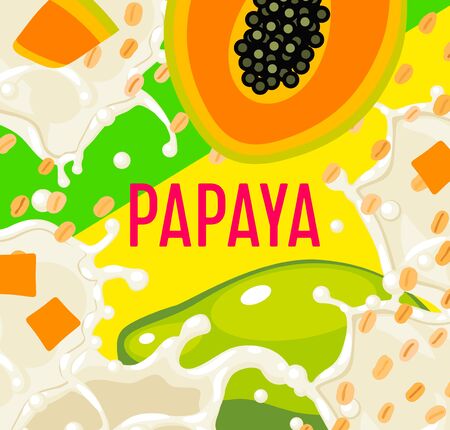 Packaging label design template for granola bar, oatmeal cereal with papaya. Colorful vector cartoon illustration.のイラスト素材