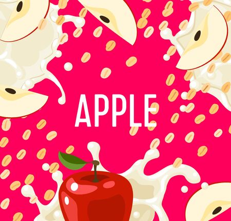Packaging label design template for granola bar, oatmeal cereal with apple. Colorful vector cartoon illustration.のイラスト素材