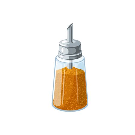 Sugar dispenser full of brown cane sugar. Vector illustration flat cartoon icon isolated on white background.のイラスト素材