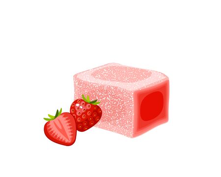 Turkish delight, lokum. Traditional oriental sweet candy with strawberry. Vector illustration cartoon icon isolated on white.のイラスト素材
