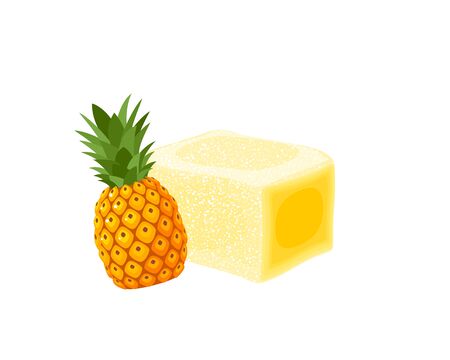 Turkish delight, lokum. Traditional oriental sweet candy with pineapple. Vector illustration cartoon icon isolated on white.のイラスト素材