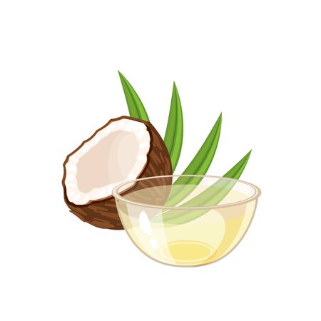 Coconut milk bowl. Vector illustration cartoon flat icon isolated on white.のイラスト素材
