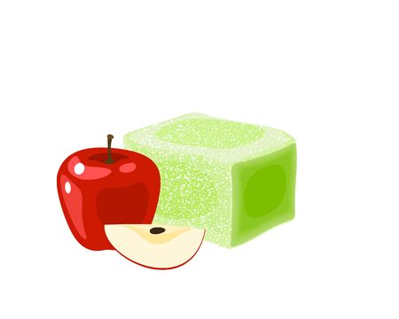 Turkish delight, lokum. Traditional oriental sweet candy with apple. Vector illustration cartoon icon isolated on white.のイラスト素材