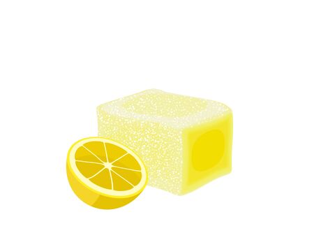 Turkish delight, lokum. Traditional oriental sweet candy with lemon. Vector illustration cartoon icon isolated on white.のイラスト素材