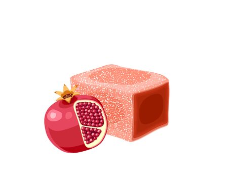 Turkish delight, lokum. Traditional oriental sweet candy with pomegranate. Vector illustration cartoon icon isolated on white.のイラスト素材