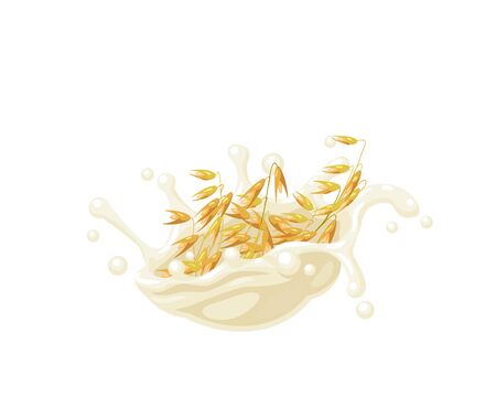 Dairy-free vegan oat milk splash. Vector illustration cartoon flat icon isolated on white background.のイラスト素材