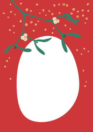 Mistletoe branch with berries on color background. Template for christmas greeting card, party invitation design. Vector illustration flat cartoon isolated icon.のイラスト素材