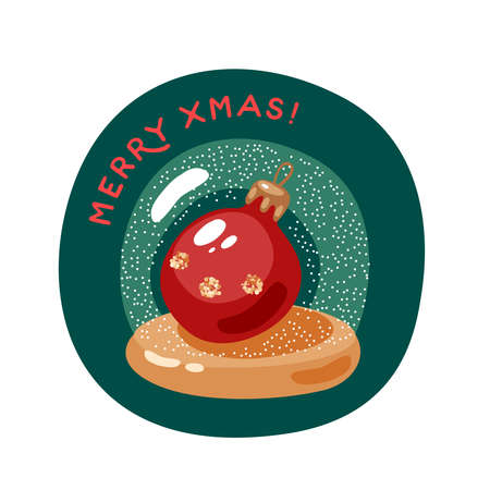 Xmas ball in snow globe. Merry christmas greeting card. Vector illustration flat cartoon icon isolated on white background.のイラスト素材