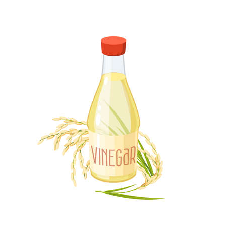 Bottle of rice vinegar. Vector illustration cartoon flat icon isolated on white.のイラスト素材