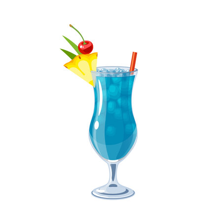 Blue Hawaii alcoholic cocktail, vector illustration cartoon icon isolated on white.のイラスト素材