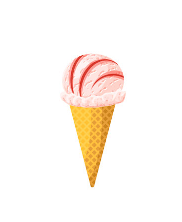 Strawberry ice cream cone. Design template for AD, promo, menu, flyer. Vector illustration cartoon icon isolated on white background.のイラスト素材