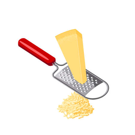 Food preparation: grating piece of parmesan cheese. Vector illustration cartoon flat icon isolated on white.のイラスト素材
