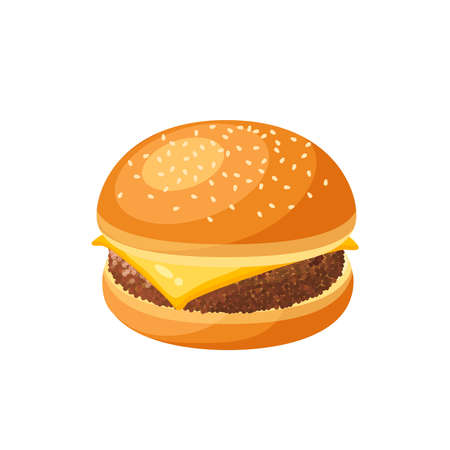 Cheeseburger, hamburger. Vector illustration cartoon flat icon isolated on white.のイラスト素材