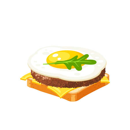 Sandwich with cutlet and omelette. Design template for promo, menu, flyer. Vector illustration cartoon icon isolated on white background.のイラスト素材