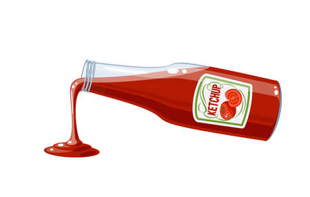 Tomato ketchup bottle pouring sauce, vector illustration cartoon icon isolated on white.のイラスト素材