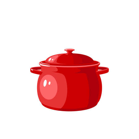 Red saucepan with lid. Kitchen utensil.のイラスト素材
