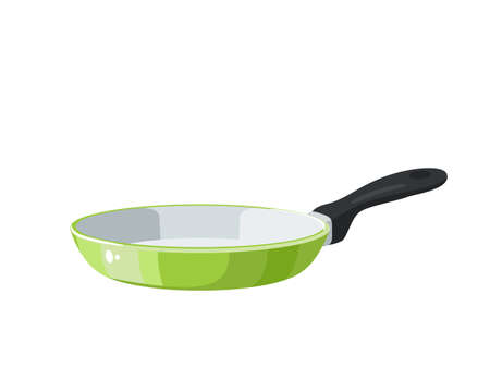 Green frying pan. Kitchen utensil.のイラスト素材