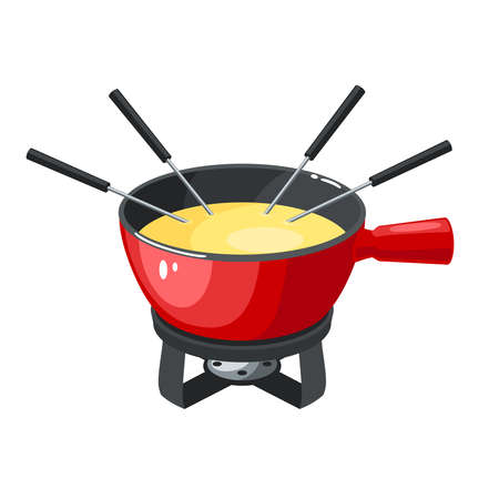 Fondue, traditional swiss cuisine dish. Vector illustration cartoon icon isolated on white background.のイラスト素材