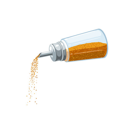 Sugar dispenser pours brown cane sugar. Vector illustration flat cartoon icon isolated on white background.のイラスト素材