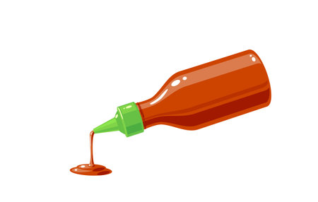 Pouring hot chilli sauce out of bottle, vector illustration cartoon icon isolated on white background.のイラスト素材