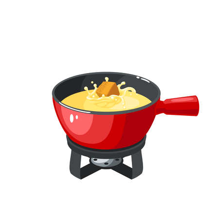 Fondue, traditional swiss cuisine dish. Vector illustration cartoon icon isolated on white background.のイラスト素材