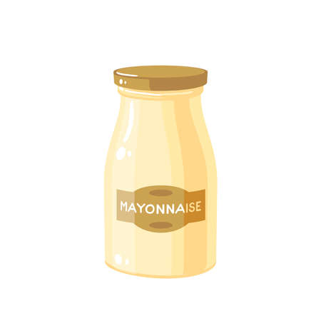 Mayonnaise sauce jar with lid, traditional japanese condiment, vector illustration cartoon icon isolated on white background.のイラスト素材