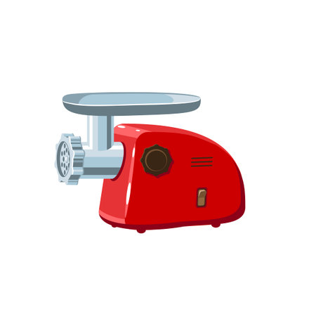Electric meat grinder, modern domestic mincing machine. Vector illustration flat cartoon icon isolated on white background.のイラスト素材
