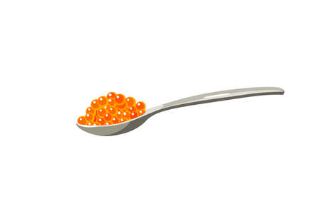 Spoon with red salmon caviar. Vector illustration cartoon flat icon isolated on white background.のイラスト素材