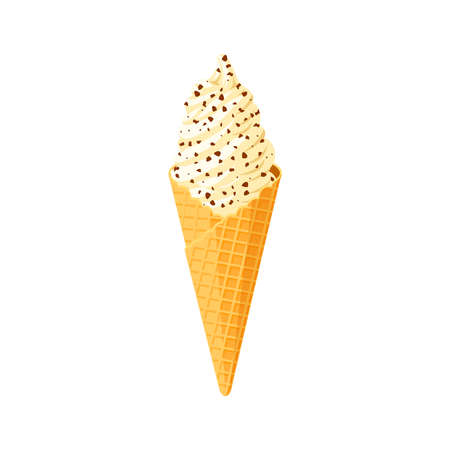 Ice cream cone with chocolate cereal flakes. Design template sundae for AD, promo, menu, flyer. Vector illustration cartoon icon isolated on white background.のイラスト素材