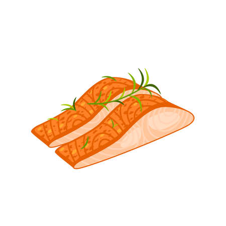 Salted fillet of salmon fish. Vector illustration cartoon flat icon set isolated on white background.のイラスト素材