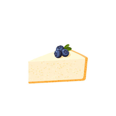 Cheesecake slice with blueberry. Vector illustration cartoon flat icon isolated on white background.のイラスト素材