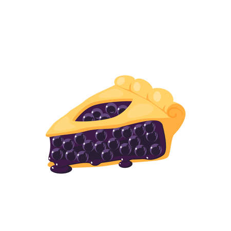 Black currant pie slice. Vector illustration cartoon flat icon isolated on white background.のイラスト素材