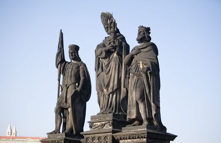 A statue on the Charles Bridge, Prague, The Czech Republicの写真素材