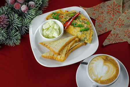 Frittata with chilli and coffeeの写真素材